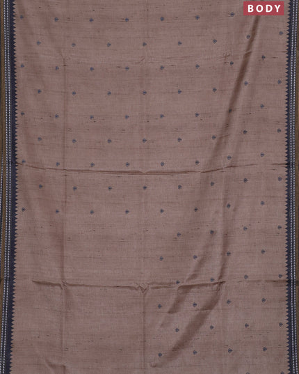 Art tussar saree beige and grey with embroidery buttas and temple design thread woven border