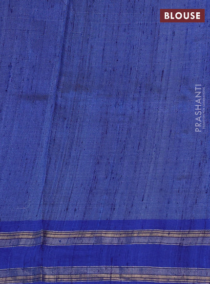 Pure tussar silk saree beige and royal blue with allover kalamkari hand painted prints and temple design rettatpet zari woven border