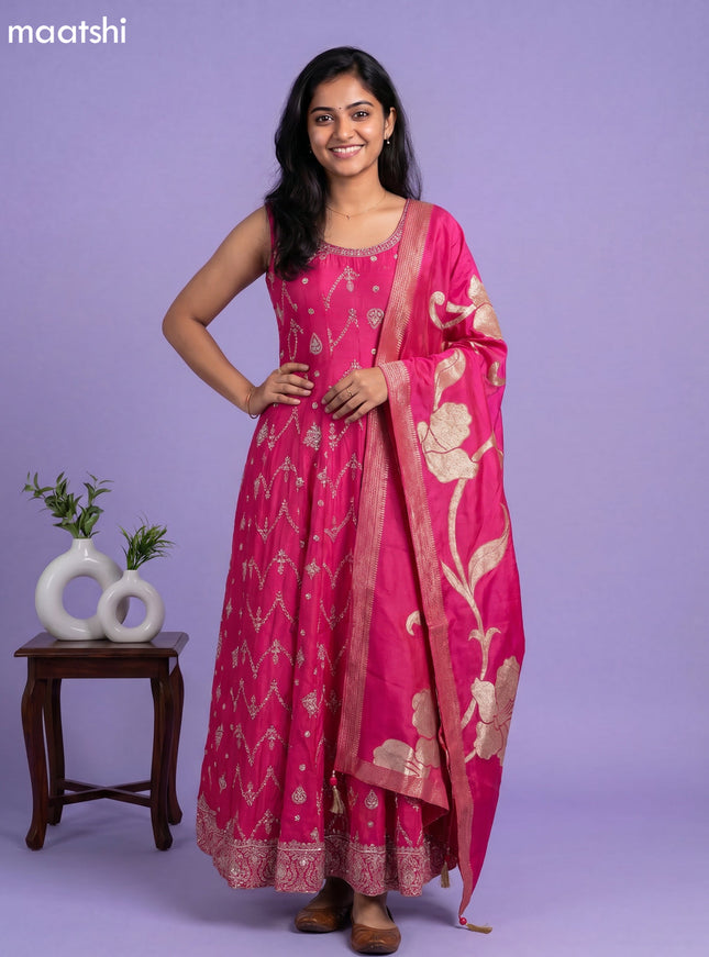 Pink Raw Silk With Allover Sequin Work Neck Pattern Party Wear