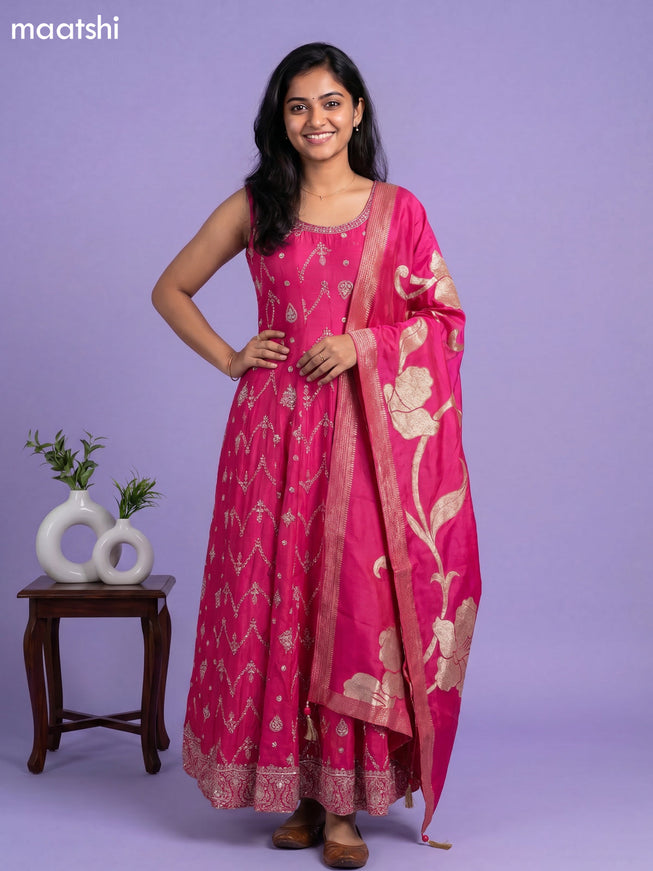 Pink Raw Silk With Allover Sequin Work Neck Pattern Party Wear
