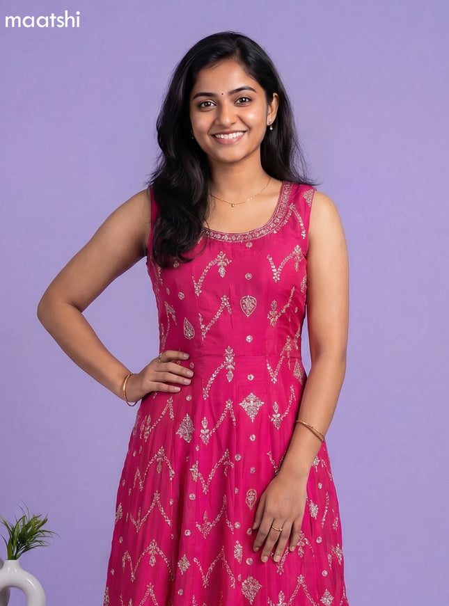 Pink Raw Silk With Allover Sequin Work Neck Pattern Party Wear