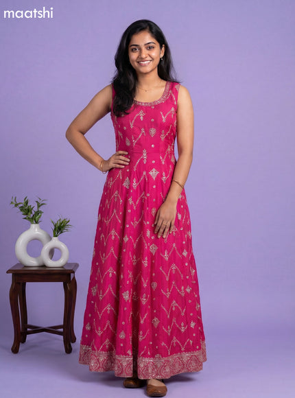 Pink Raw Silk With Allover Sequin Work Neck Pattern Party Wear