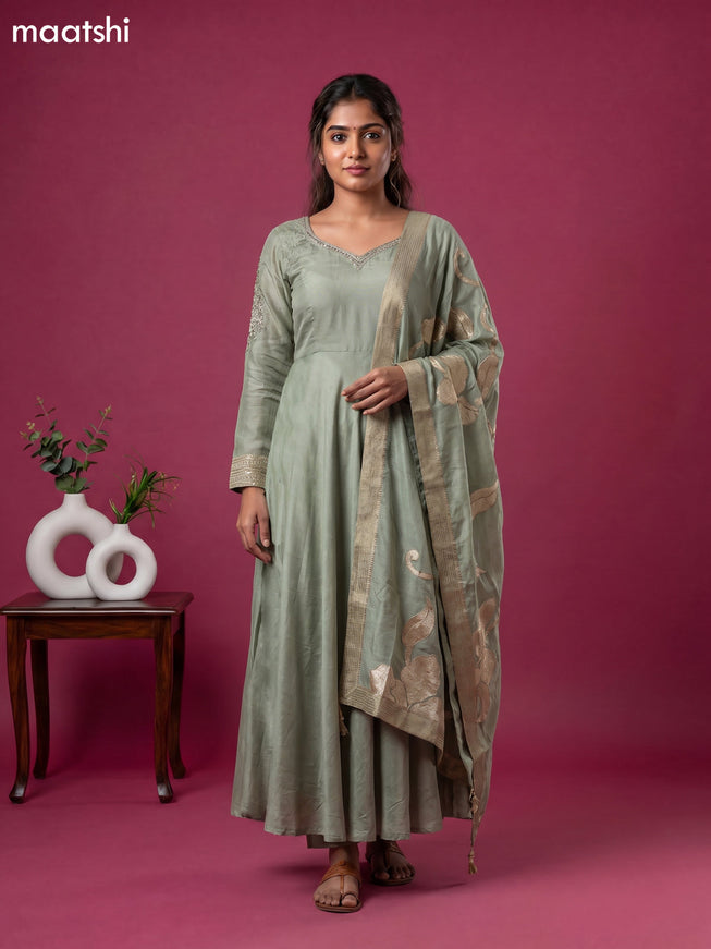 Pastel Green Tissue Printed & Embroidery Work Party Wear