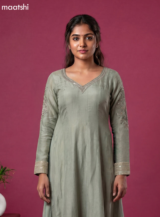 Pastel Green Tissue Printed & Embroidery Work Party Wear