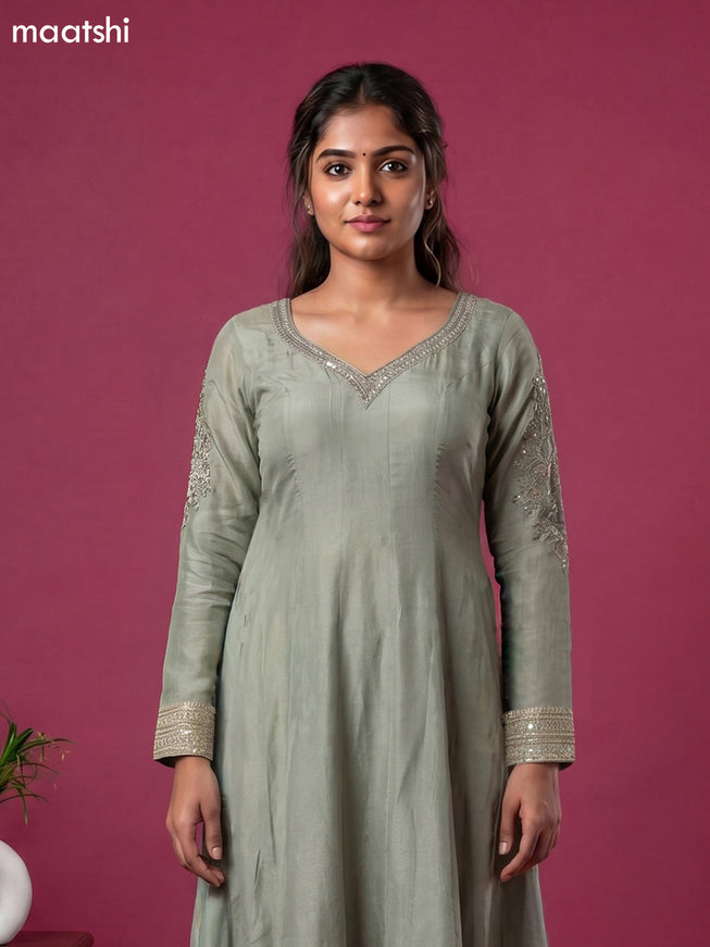 Pastel Green Tissue Printed & Embroidery Work Party Wear