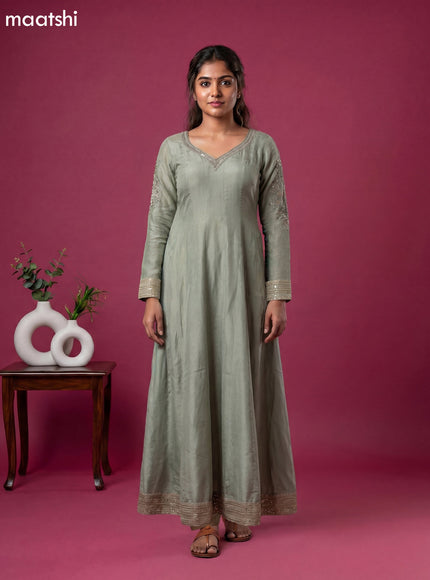 Pastel Green Tissue Printed & Embroidery Work Party Wear