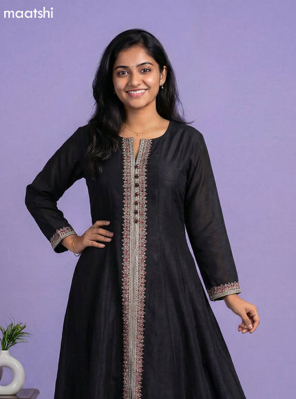 Black and Maroon Semi Tussar Sequin Work Neck Pattern Anarkali Suit