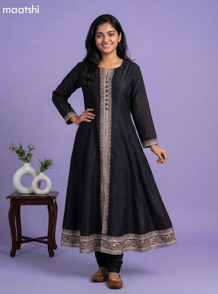 Black and Maroon Semi Tussar Sequin Work Neck Pattern Anarkali Suit
