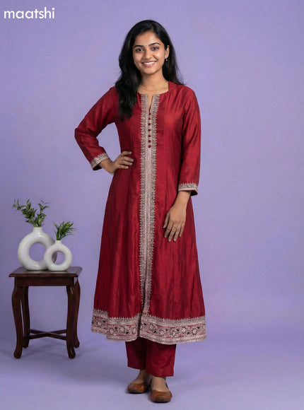 Maroon and Balck Semi Tussar Sequin Work Neck Pattern Anarkali Suit