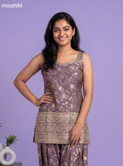 Pastel Purple Tissue Party Wear With Allover Zari Weaves Suit
