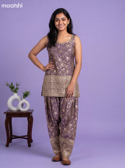 Pastel Purple Tissue Party Wear With Allover Zari Weaves Suit