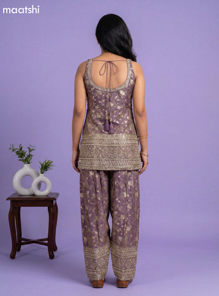 Pastel Purple Tissue Party Wear With Allover Zari Weaves Suit