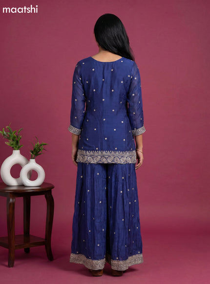 Blue Semi Tussar Party Wear Embroidery Work Suit