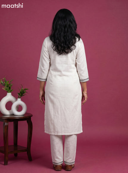 Beige Linen Cotton Embroidery Work Straight Suit