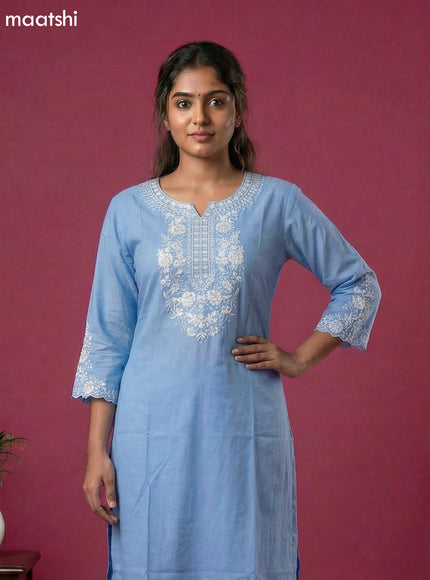Light Blue Viscose Rayon Embroidery Work Kurti Set