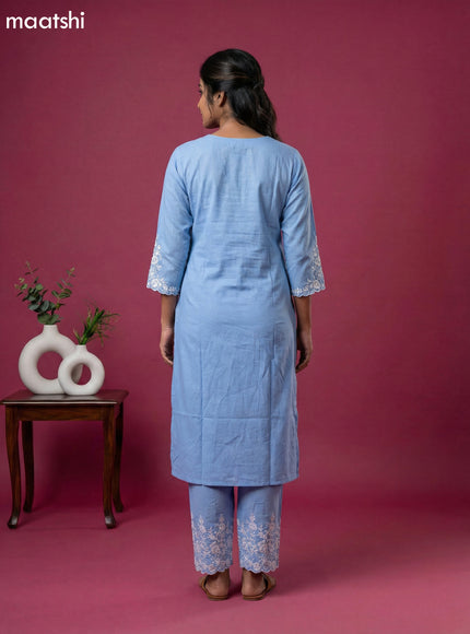 Light Blue Viscose Rayon Embroidery Work Kurti Set