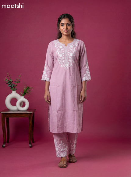 Baby Pink Viscose Rayon Embroidery Work Kurti Set