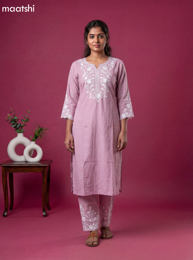 Baby Pink Viscose Rayon Embroidery Work Kurti Set