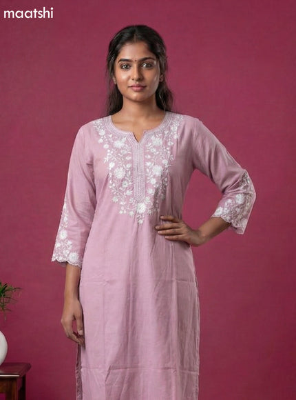 Baby Pink Viscose Rayon Embroidery Work Kurti Set