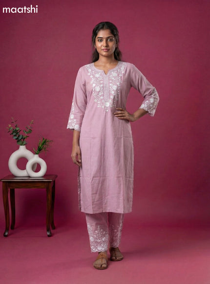 Baby Pink Viscose Rayon Embroidery Work Kurti Set
