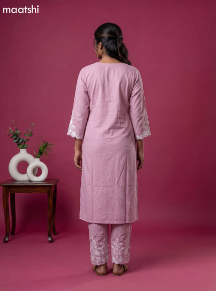 Baby Pink Viscose Rayon Embroidery Work Kurti Set