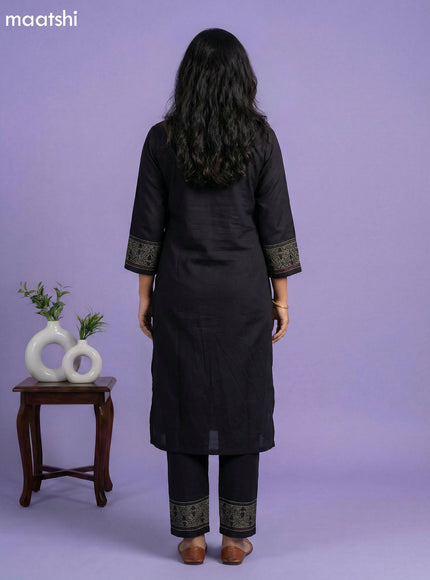 Black Cotton Simple Embroidery Work Kurti Set
