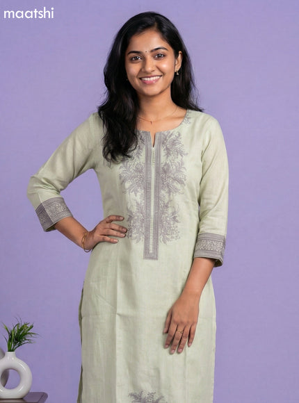 Pale Yellow Cotton Floral Printed Kurti Set