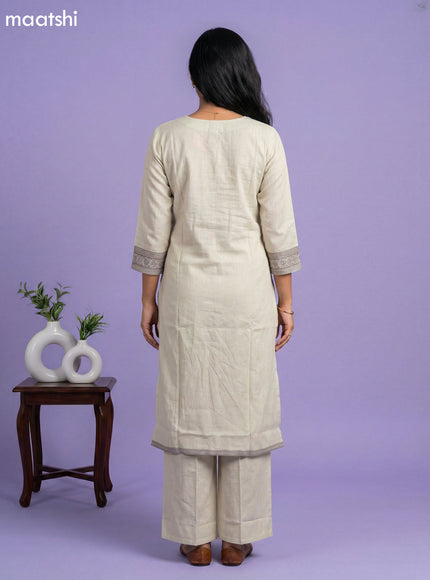 Pale Yellow Cotton Floral Printed Kurti Set