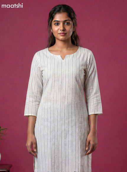 Off White and Grey Cotton Kantha Stitch Work Kurti Set