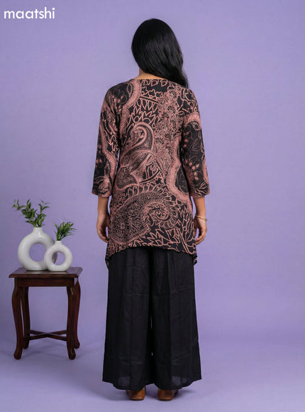 Beige and Black Cotton Printed & Embroidery Work Straight Suit