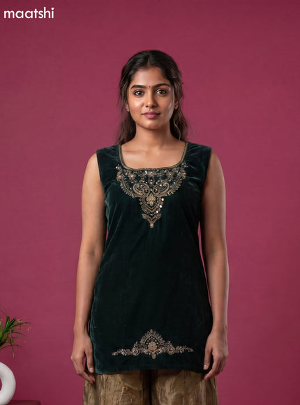 Bottle Green Velvet Embroidery Work Straight Suit