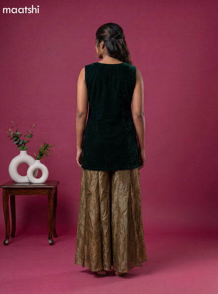 Bottle Green Velvet Embroidery Work Straight Suit