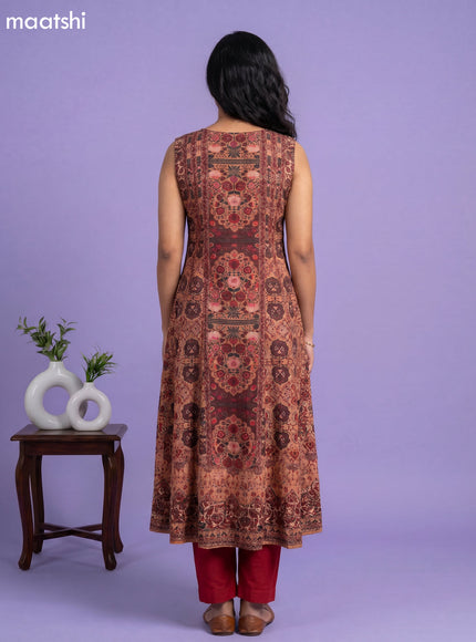 Dark Peach and Maroon Crepe Silk Printed & Embroidery Work Floor Lenght Anarkali Suit