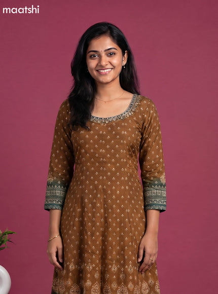 Dark Mustard Crepe Silk Embroidery Work Anarkali Suit