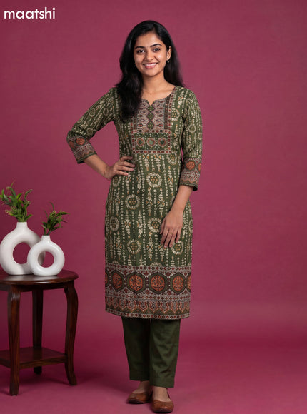 Sap Green Muslin Batik Printed Gota Patti Work Straight Suit