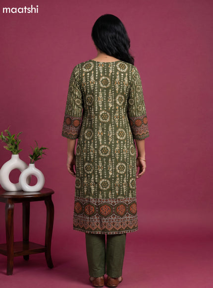 Sap Green Muslin Batik Printed Gota Patti Work Straight Suit