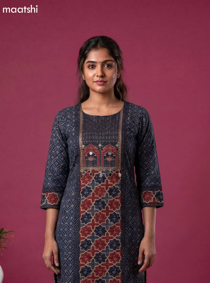 Peacock Blue and Maroon Black Muslin Batik Printed Gota Patti Work Straight Suit