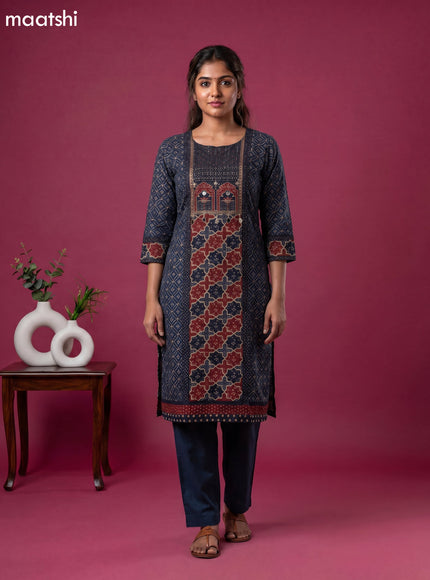 Peacock Blue and Maroon Black Muslin Batik Printed Gota Patti Work Straight Suit