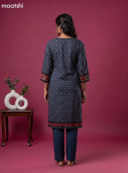 Peacock Blue and Maroon Black Muslin Batik Printed Gota Patti Work Straight Suit