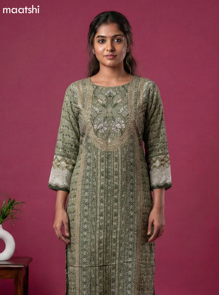 Pastel Green Crepe Silk Printed & Embroidery Work Straight Suit