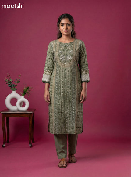 Pastel Green Crepe Silk Printed & Embroidery Work Straight Suit