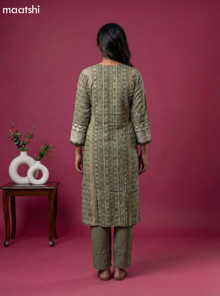 Pastel Green Crepe Silk Printed & Embroidery Work Straight Suit