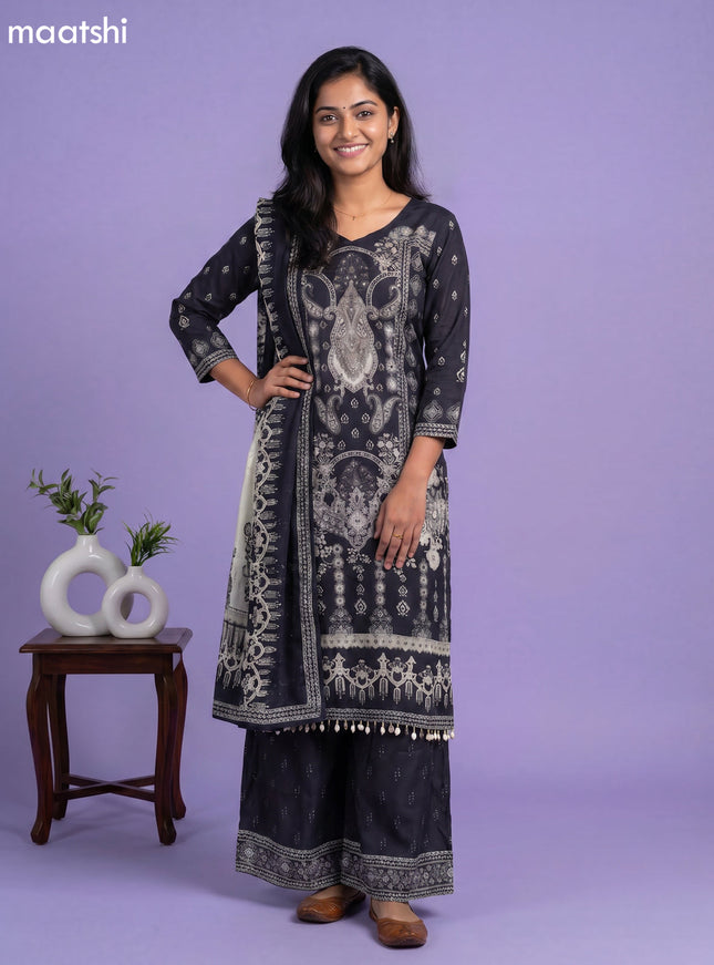 Black Muslin Printed Straight Suit