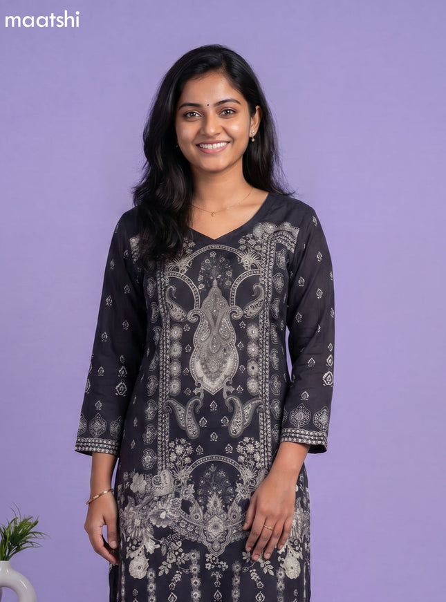 Black Muslin Printed Straight Suit