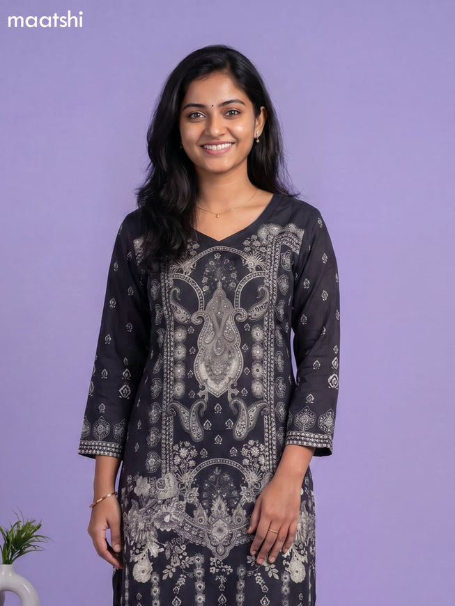 Black Muslin Printed Straight Suit