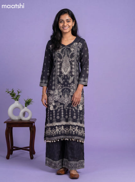 Black Muslin Printed Straight Suit