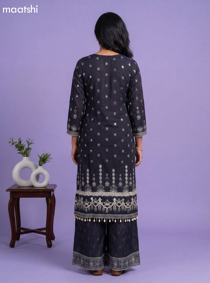 Black Muslin Printed Straight Suit