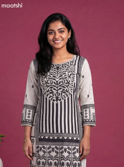 Off White & Black Muslin Printed & Embroidery work Straight Suit