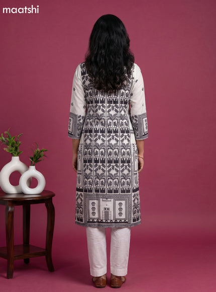 Off White & Black Muslin Printed & Embroidery work Straight Suit