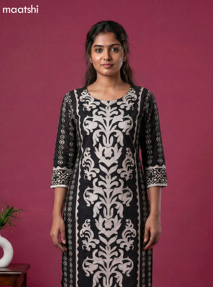 Black and Off White Muslin Printed & Beaded Work Neck Pattern Straight Suit